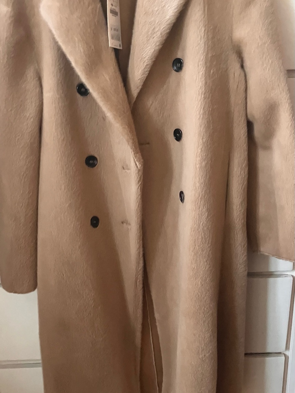Zara Camel Teddy Long Double-Breasted Coat